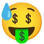 downcast face with sweat + money-mouth face
