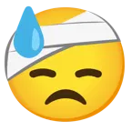 downcast face with sweat + face with head-bandage