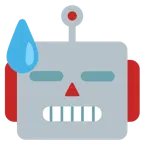 downcast face with sweat + robot