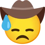 downcast face with sweat + cowboy hat face