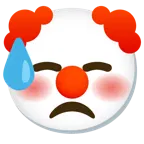 downcast face with sweat + clown face