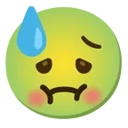 downcast face with sweat + nauseated face