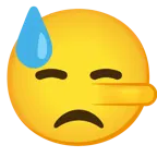 downcast face with sweat + lying face