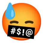 downcast face with sweat + face with symbols on mouth