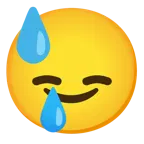 downcast face with sweat + smiling face with tear