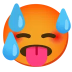 downcast face with sweat + hot face