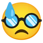 downcast face with sweat + disguised face