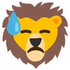downcast face with sweat + lion