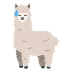 downcast face with sweat + llama
