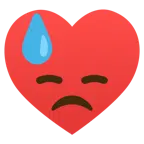 downcast face with sweat + heart suit