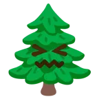 cara de frustración + árbol de hoja perenne