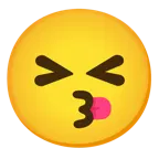 وجه يقبّل بعينين باسمتين + وجه بعينين مغلقتين ولسان متدلٍ