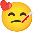 وجه يقبّل بعينين باسمتين + وجه مع ميزان للحرارة