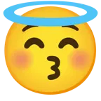 وجه يقبّل بعينين مغلقتين + وجه مبتسم بهالة