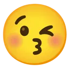وجه يقبّل بعينين مغلقتين + وجه يغمز