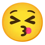 وجه يقبّل بعينين مغلقتين + وجه بعينين مغلقتين ولسان متدلٍ