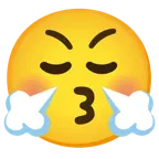 وجه يقبّل بعينين مغلقتين + وجه بأنف يصدر بخارًا