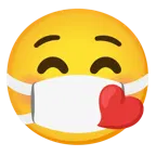 وجه يقبّل بعينين مغلقتين + وجه بكمامة