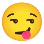 dil dışarıda + imalı gülümseme