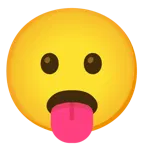 dil dışarıda + hoşnutsuz yüz