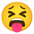dil dışarıda + yorgun yüz