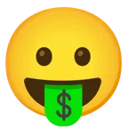 dil dışarıda + para ağızlı yüz