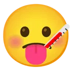 dil dışarıda + ağzında termometre olan yüz