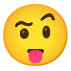 dil dışarıda + tek kaşı çatık yüz