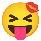 dil dışarıda ve gözler kapalı + öpücük izi