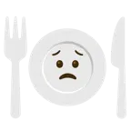 cara preocupada + cuchillo y tenedor con un plato