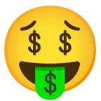 cara preocupada + cara con lengua de dinero
