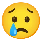 worried face + smiling face with tear