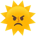 angry face + sun with face