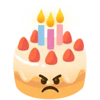 angry face + birthday cake