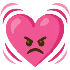 angry face + beating heart