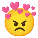 angry face + heart with arrow