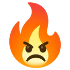 angry face + fire