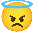 angry face + smiling face with halo