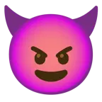 angry face + smiling face with horns