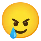 angry face + smiling face with tear