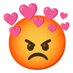 enraged face + heart with arrow
