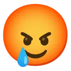 enraged face + smiling face with tear