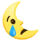 cara llorando + luna de cuarto menguante con cara