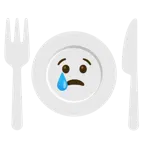 cara llorando + cuchillo y tenedor con un plato
