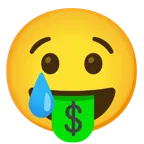 cara llorando + cara con lengua de dinero