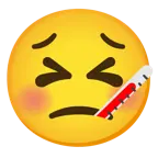 entschlossenes Gesicht + Gesicht mit Fieberthermometer