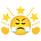 face with steam from nose + glowing star