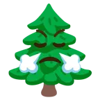 face with steam from nose + evergreen tree