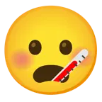zachmurzona twarz z otwartymi ustami + twarz z termometrem