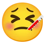 müdes Gesicht + Gesicht mit Fieberthermometer